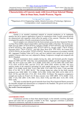 Characteristics of Concrete Made with Gravel from Selected Mining Sites in Osun State, South-Western