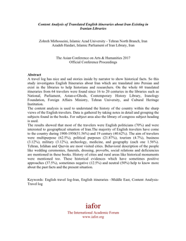 Content Analysis of Translated English Itineraries About Iran Existing in Iranian Libraries
