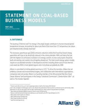 Allianz Statement on Coal-Based Business Models