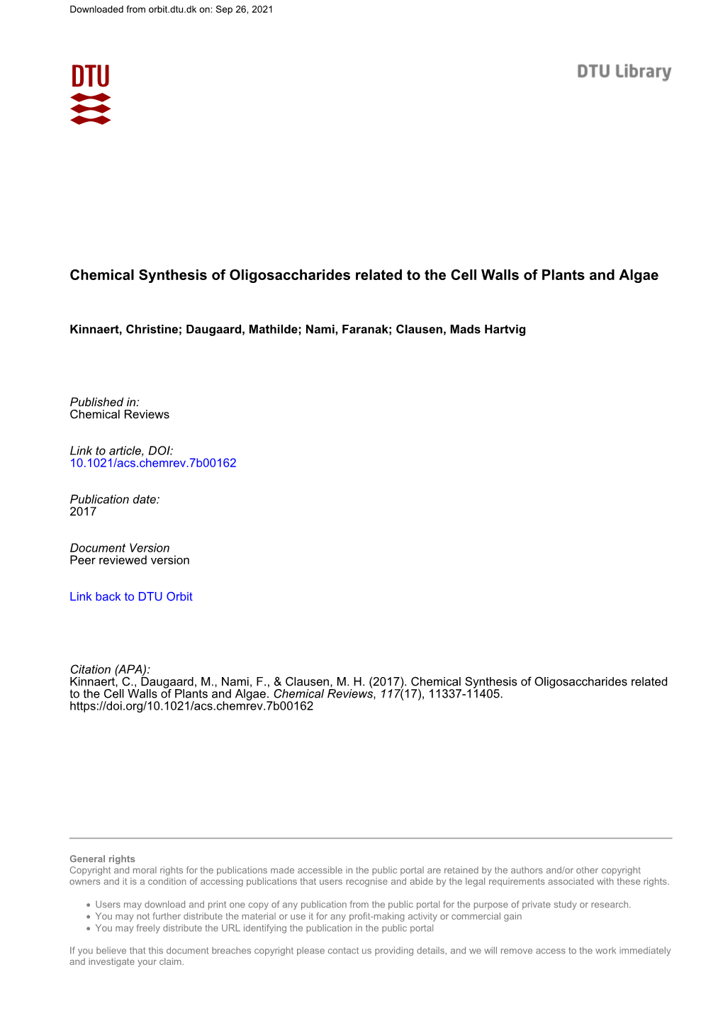 Chemical Synthesis of Oligosaccharides Related to the Cell Walls of Plants and Algae