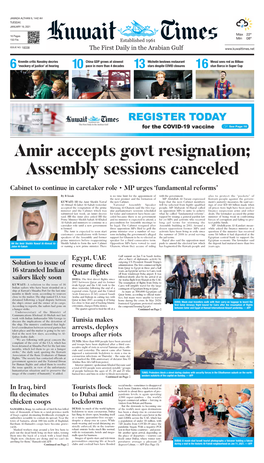 Amir Accepts Govt Resignation; Assembly Sessions Canceled