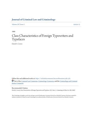Class Characteristics of Foreign Typewriters and Typefaces David A
