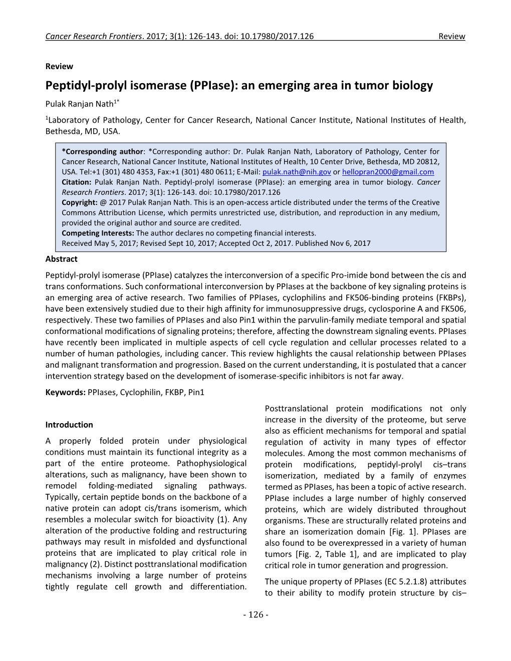 Peptidyl-Prolyl Isomerase (Ppiase): an Emerging Area in Tumor Biology