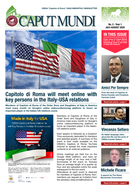 Capitolo Di Roma Will Meet Online with Key Persons in the Italy-USA Relations