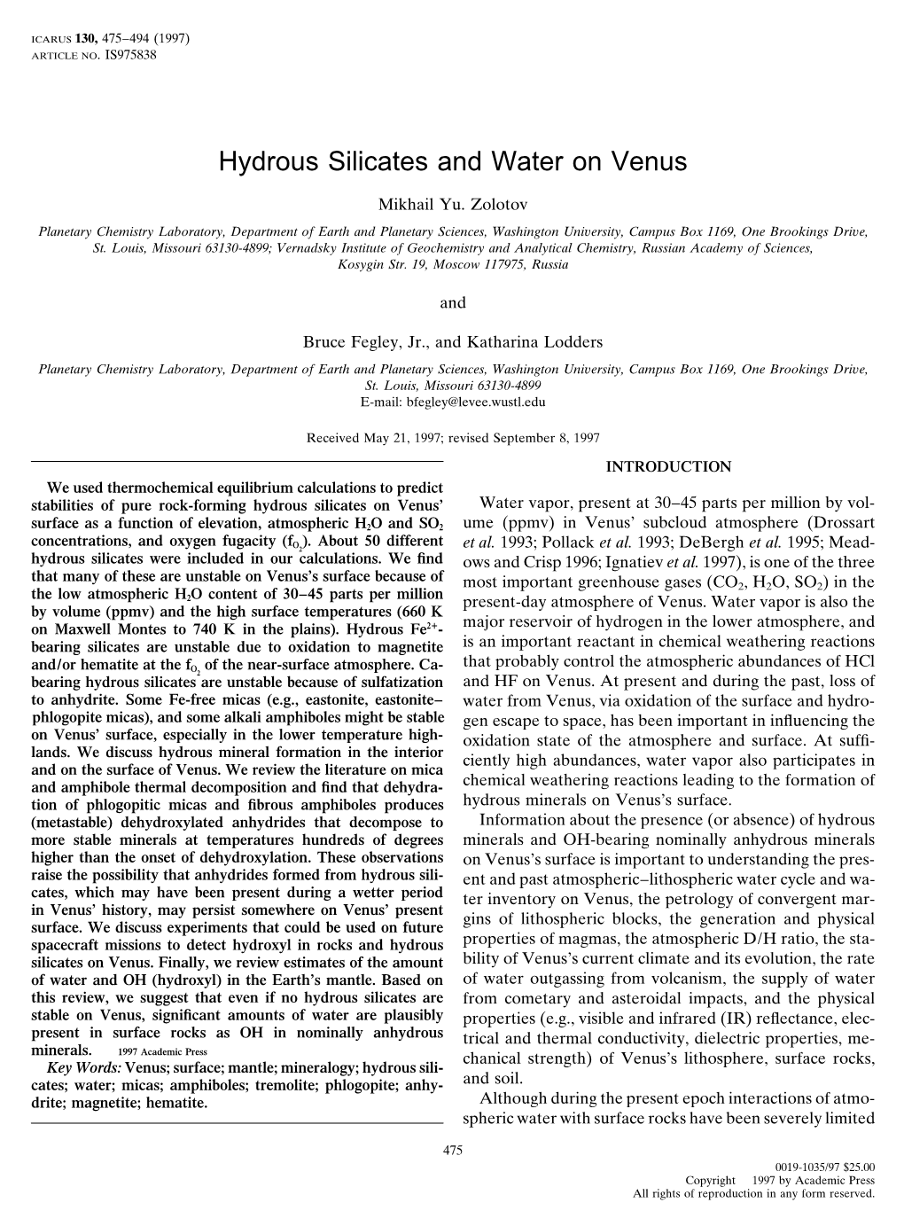 Hydrous Silicates and Water on Venus