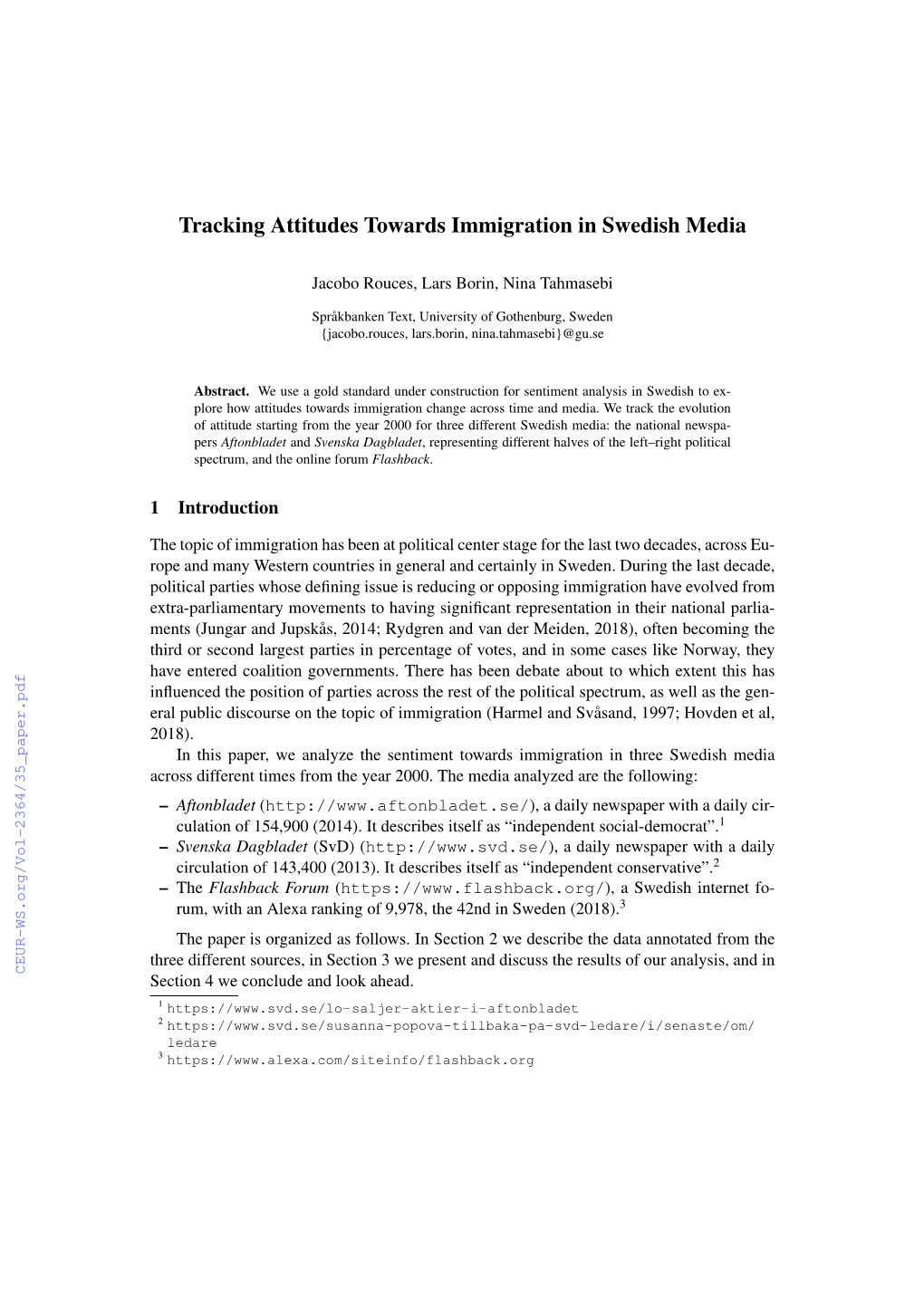 Tracking Attitudes Towards Immigration in Swedish Media