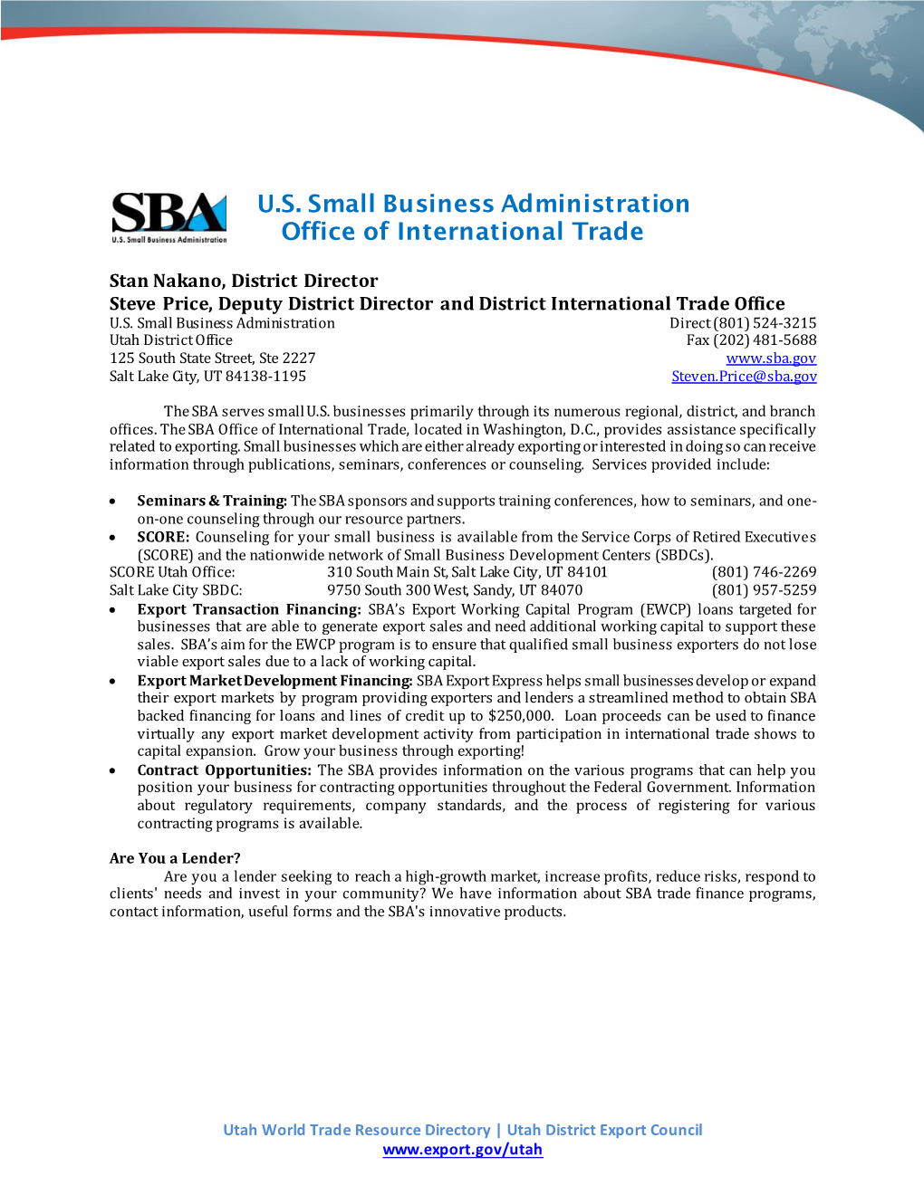 U.S. Small Business Administration Office of International Trade