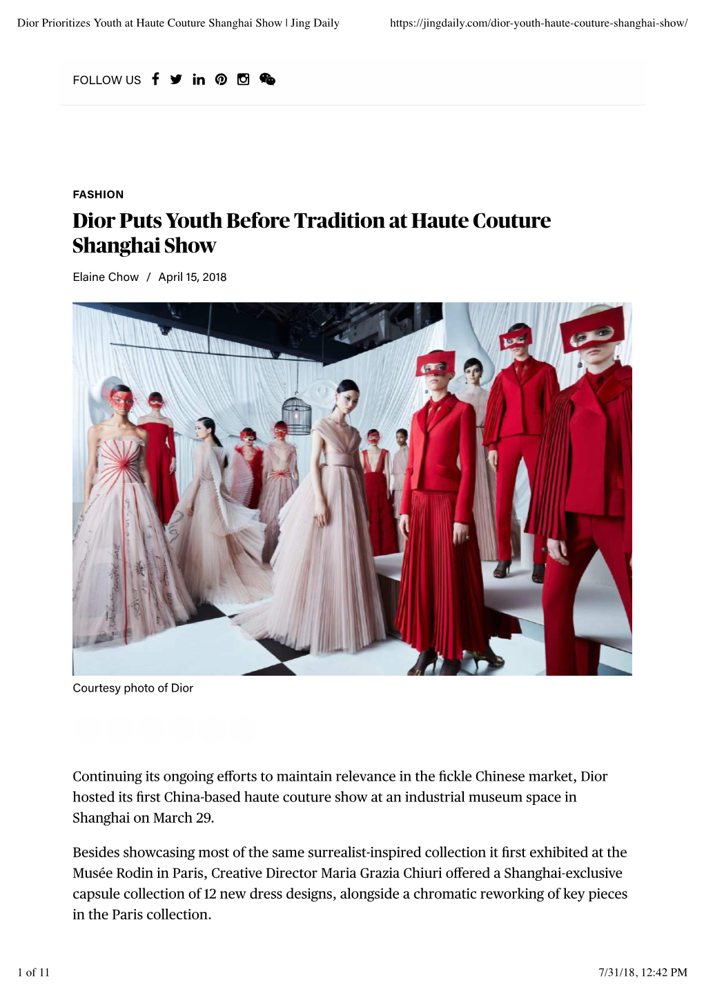 Dior Puts Youth Before Tradition at Haute Couture Shanghai Show