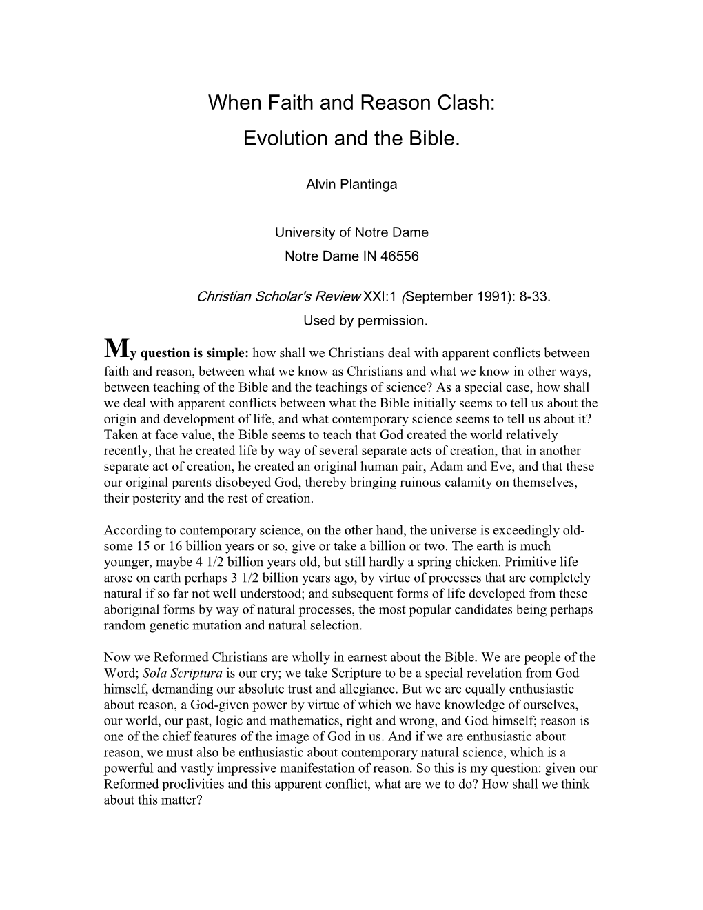 When Faith and Reason Clash: Evolution and the Bible