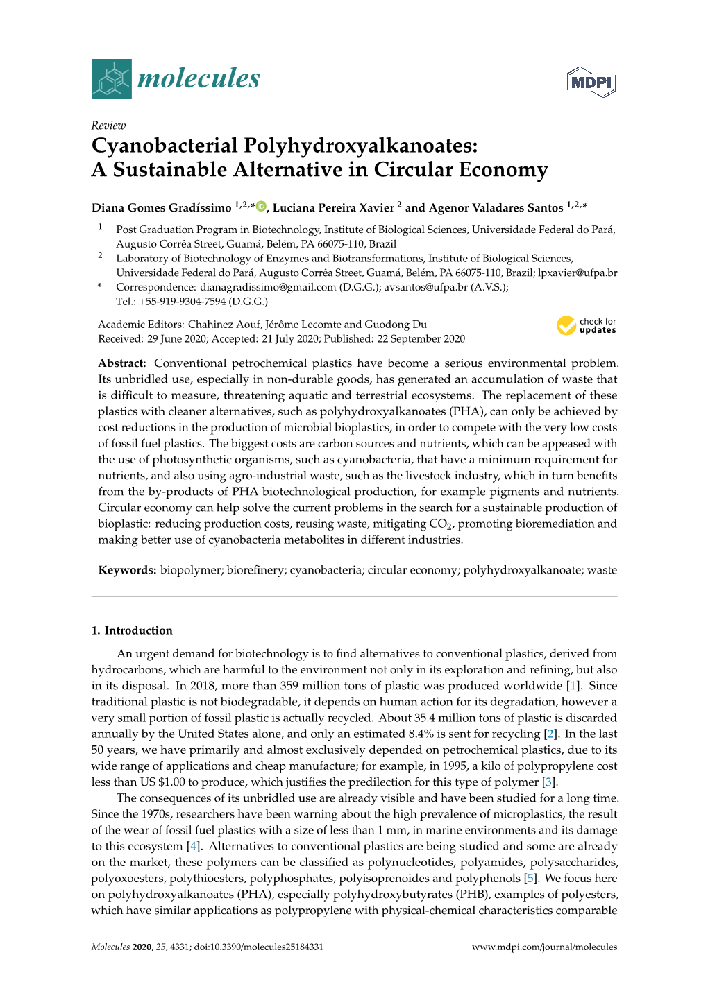 Cyanobacterial Polyhydroxyalkanoates: a Sustainable Alternative in Circular Economy