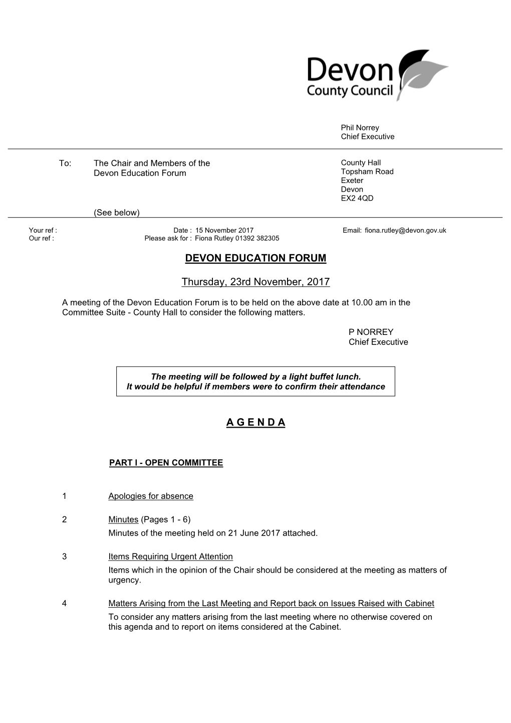 (Public Pack)Agenda Document for Devon Education Forum, 23/11