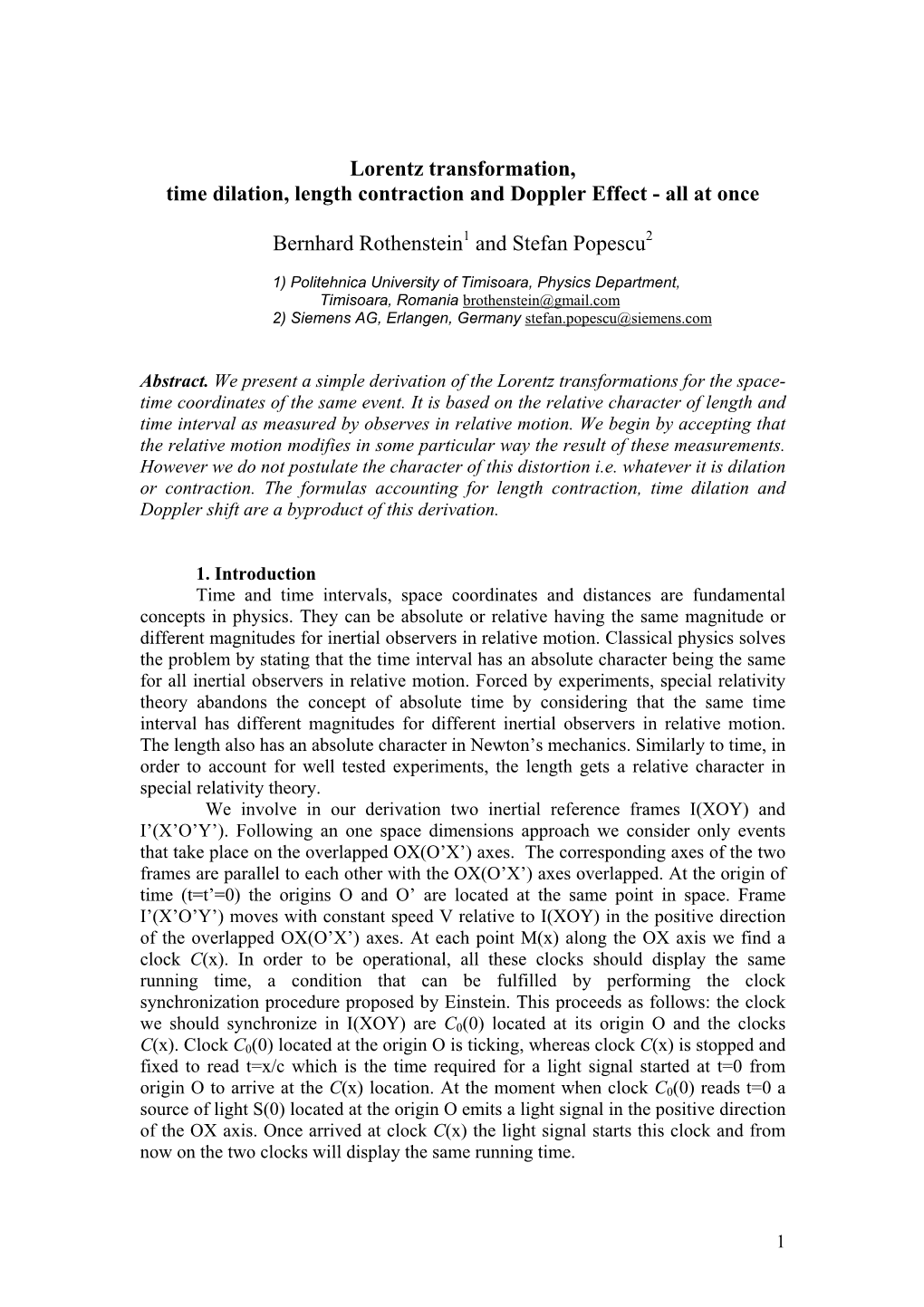 Lorentz Transformation, Time Dilation, Length Contraction and Doppler Effect - All at Once