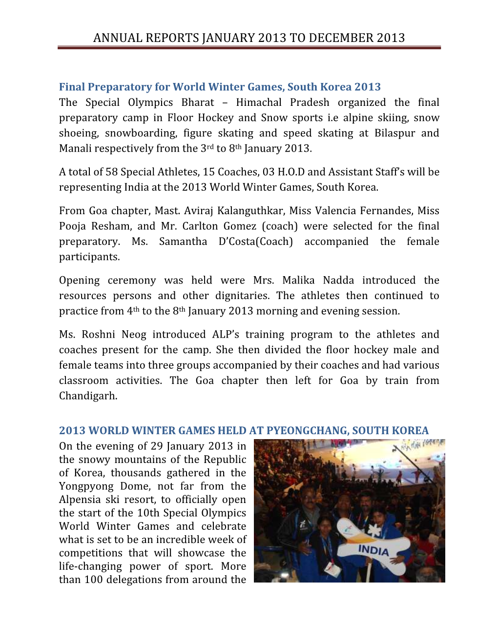 Annual Reports January 2013 to December 2013