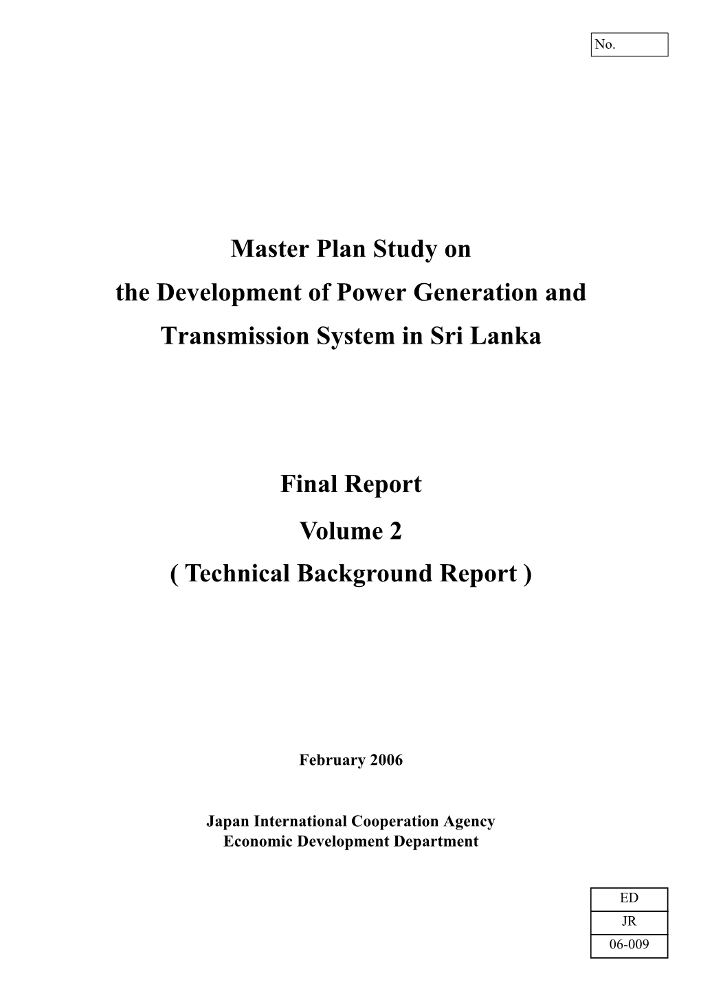 Master Plan Study on the Development of Power Generation And
