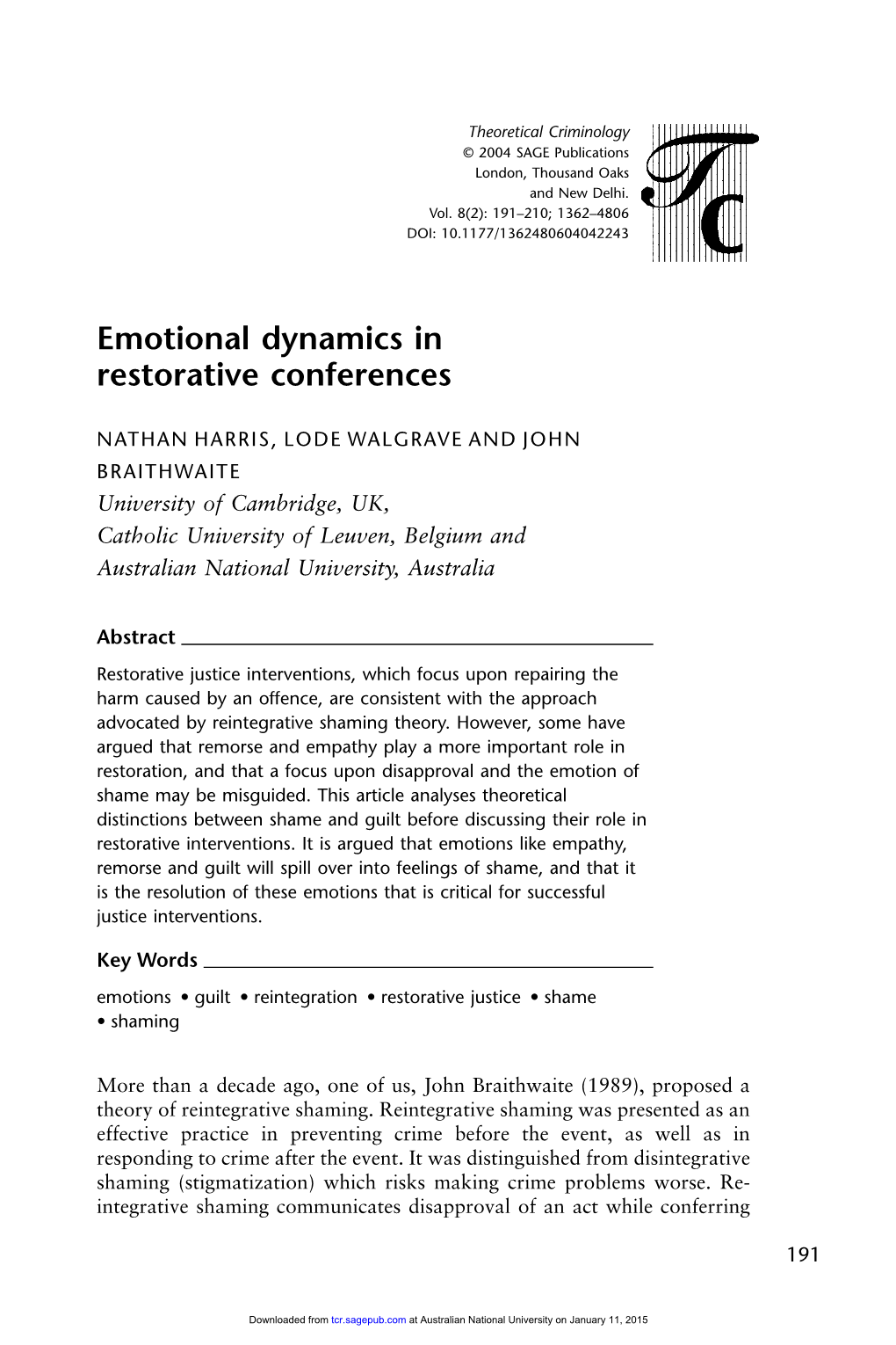 Emotional Dynamics in Restorative Conferences