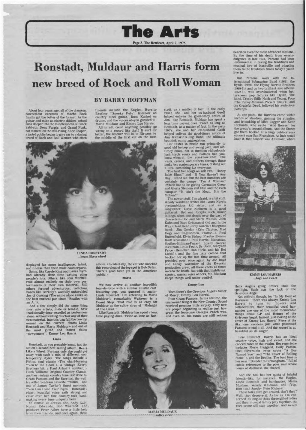 The Arts Page 8, the Retriever, April 7,1975