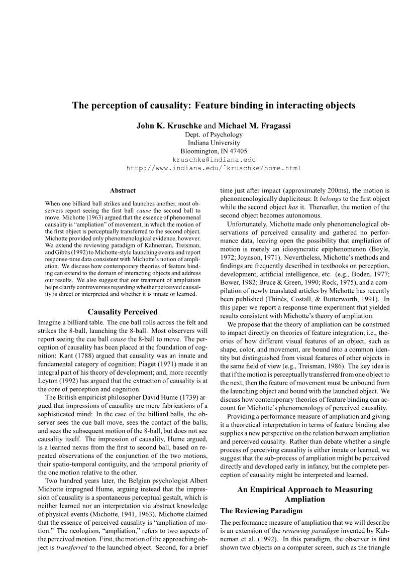 The Perception of Causality: Feature Binding in Interacting Objects