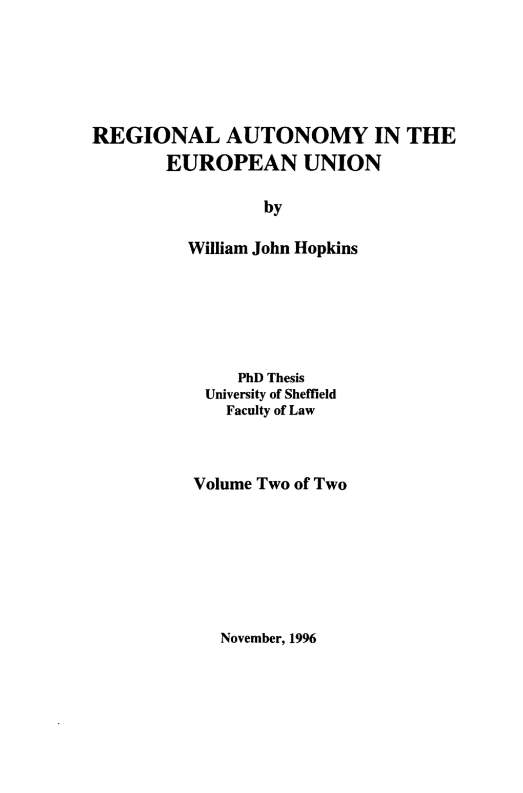 Regional Autonomy in the European Union
