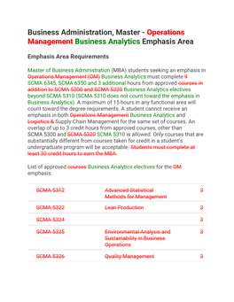 Business Administration, Master - Operations Management Business Analytics Emphasis Area