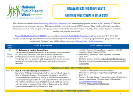 DELAWARE CALENDAR of EVENTS National Public Health Week 2019