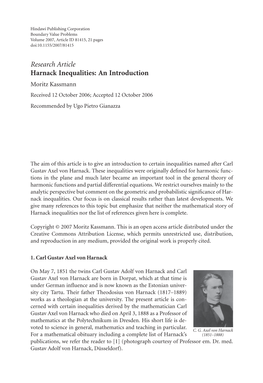 Harnack Inequalities: an Introduction Moritz Kassmann Received 12 October 2006; Accepted 12 October 2006 Recommended by Ugo Pietro Gianazza