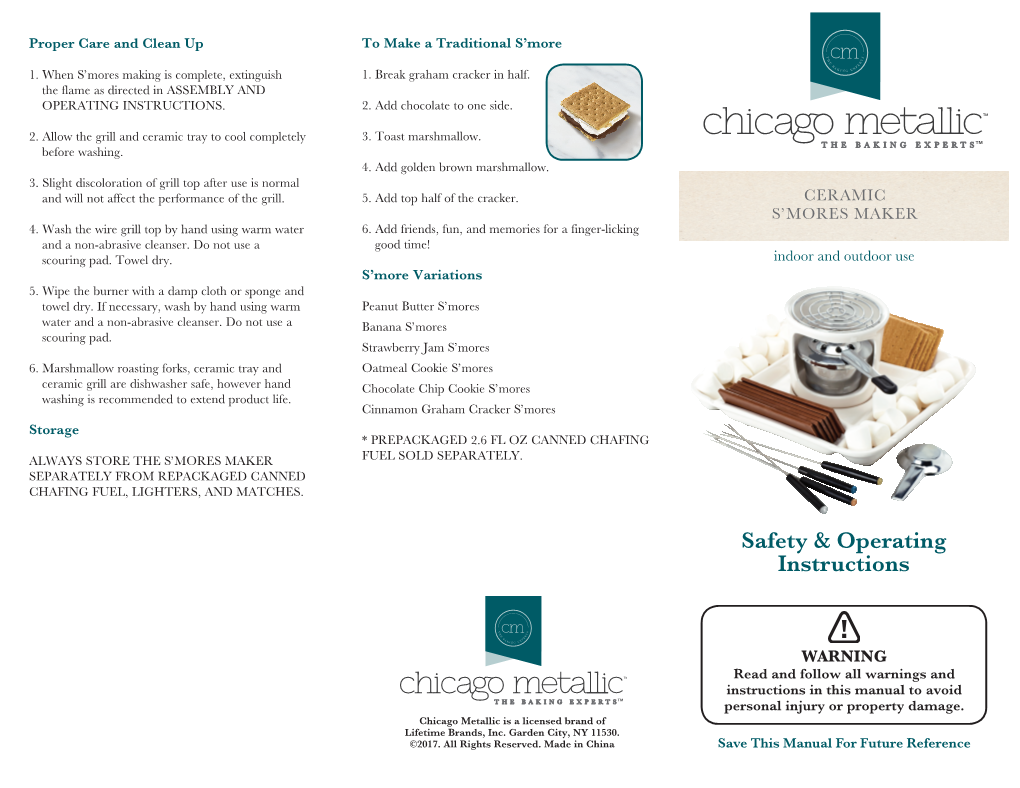 5216833 CM Ceramic Smores Mkr Safety Instructions Booklet.Indd