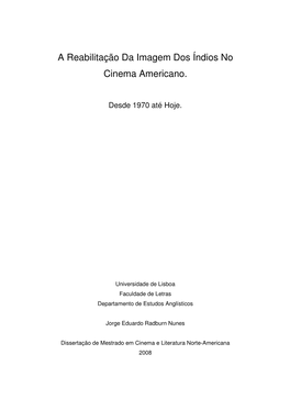 A Reabilitação Da Imagem Dos Índios No Cinema Americano