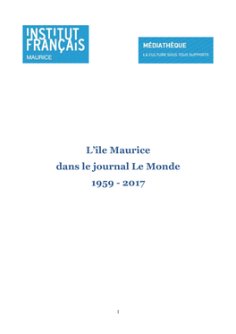 L'île Maurice Dans Le Journal Le Monde 1959