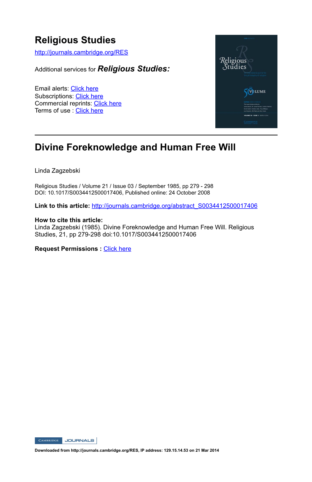 Divine Foreknowledge and Human Free Will