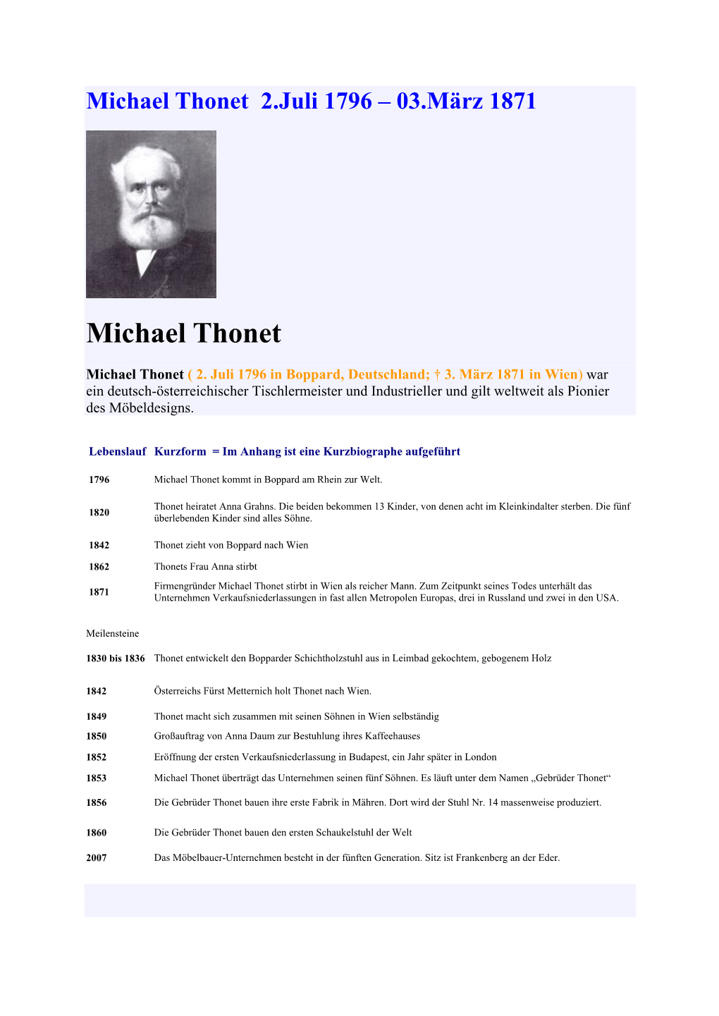 Michael Thonet 2.Juli 1796 03.März 1871