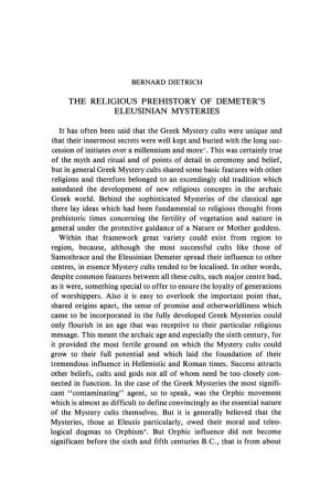 The Religious Prehistory of Demeter's Eleusinian Mysteries