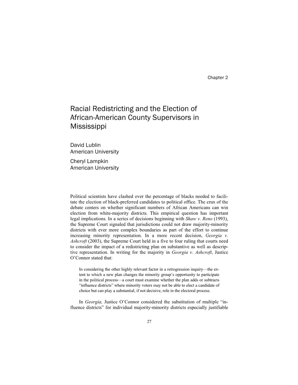 Racial Redistricting and the Election of African-American County Supervisors in Mississippi