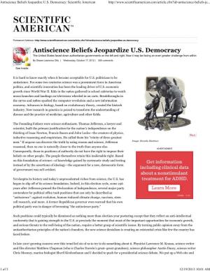 Antiscience Beliefs Jeopardize US Democracy