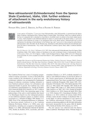 New Edrioasteroid (Echinodermata) from the Spence Shale (Cambrian), Idaho, USA: Further Evidence of Attachment in the Early Evolutionary History of Edrioasteroids