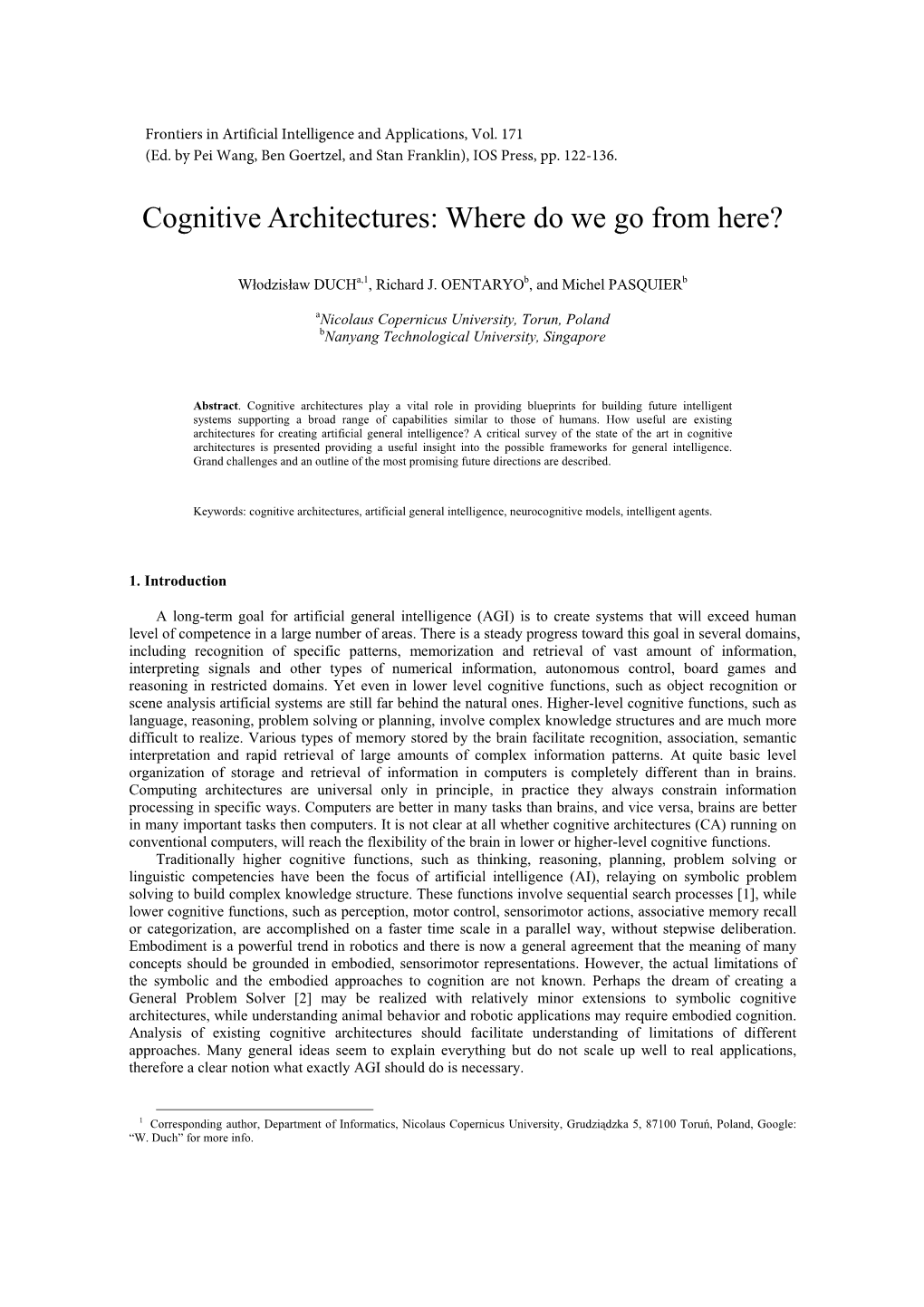 Cognitive Architectures: Where Do We Go from Here?