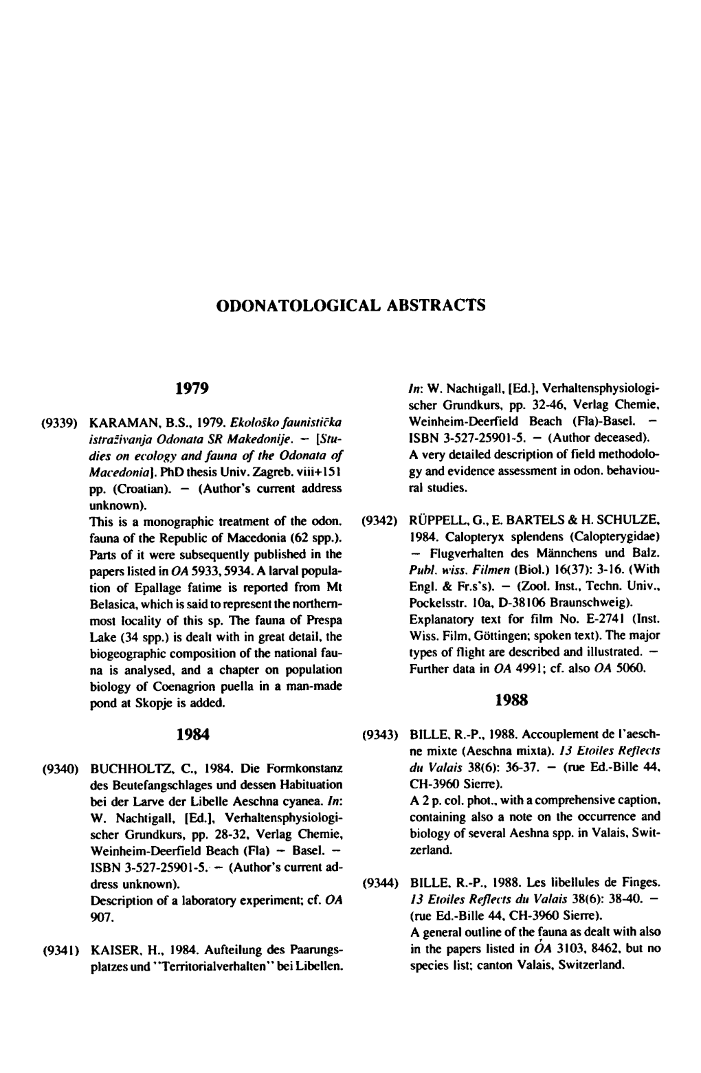 Odonatological Abstracts