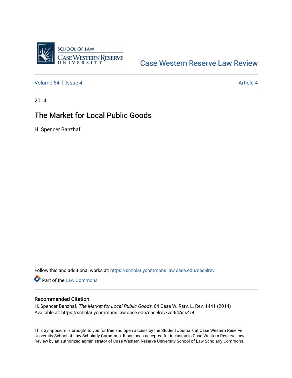 The Market for Local Public Goods