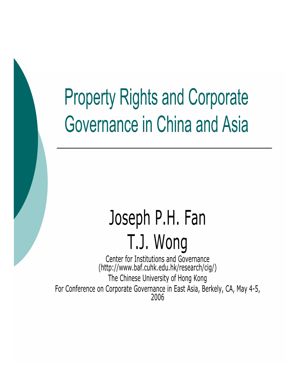 Property Rights and Corporate Governance in China and Asia