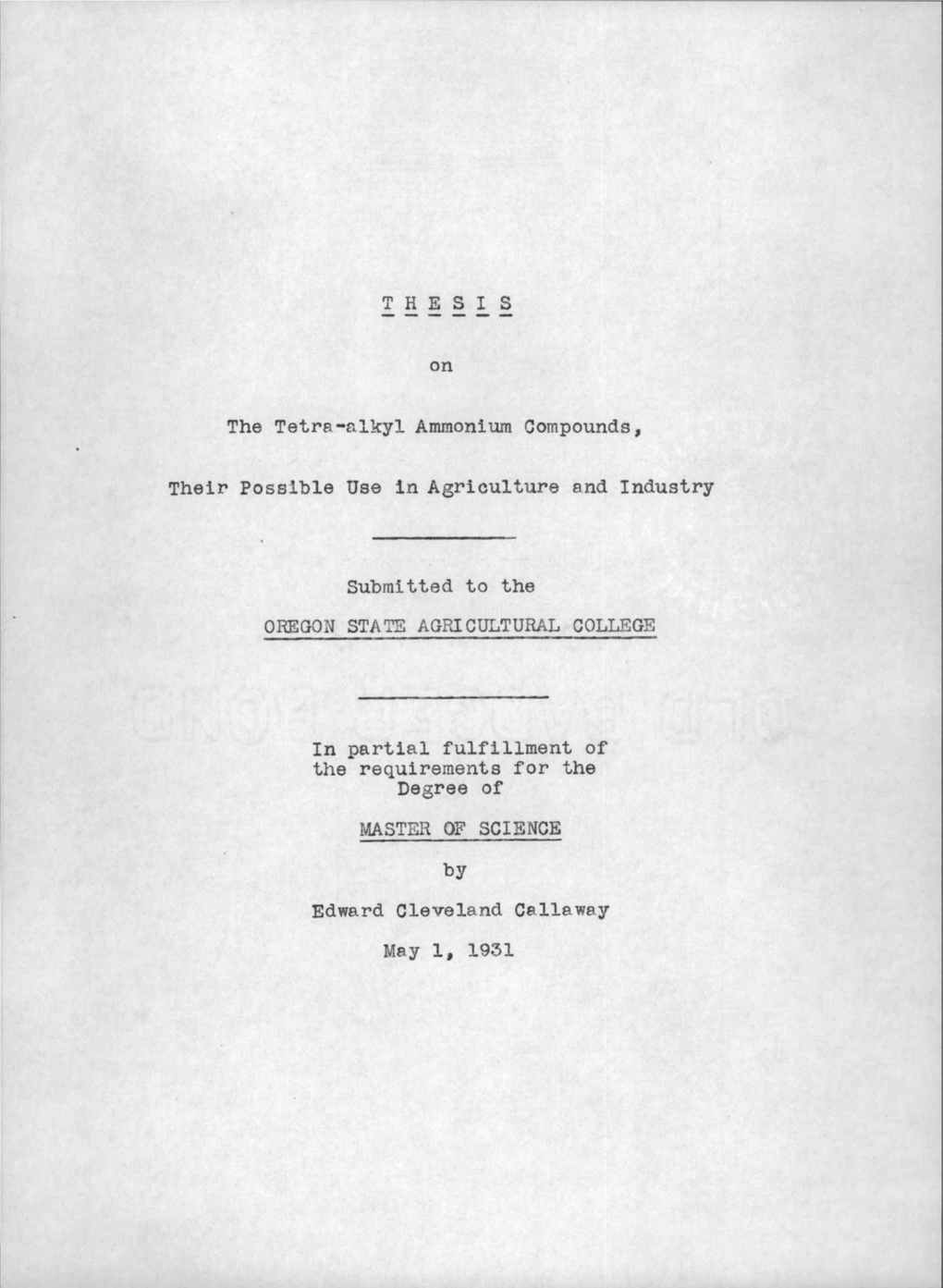 The Tetra-Alkyl Ammonium Compounds, Their Possible Use in Agriculture and Industry