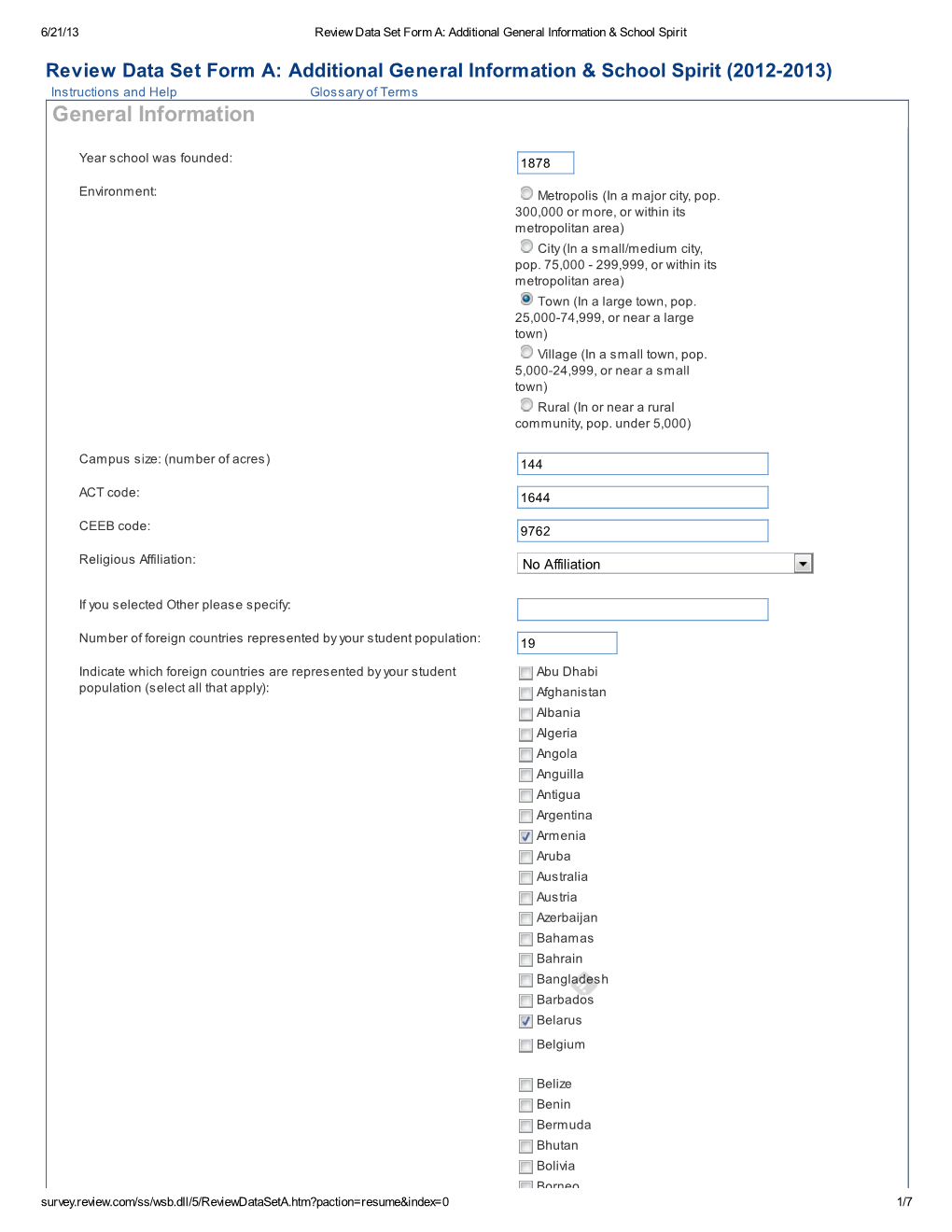 2012-2013) Instructions and Help Glossary of Terms General Information