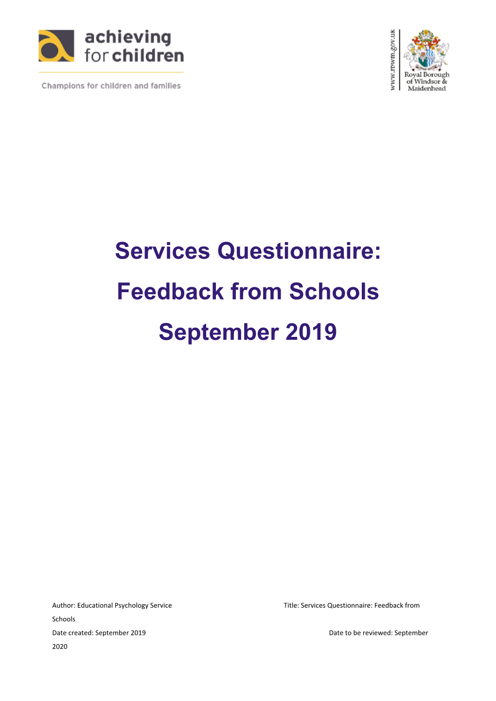 Feedback from Schools September 2019