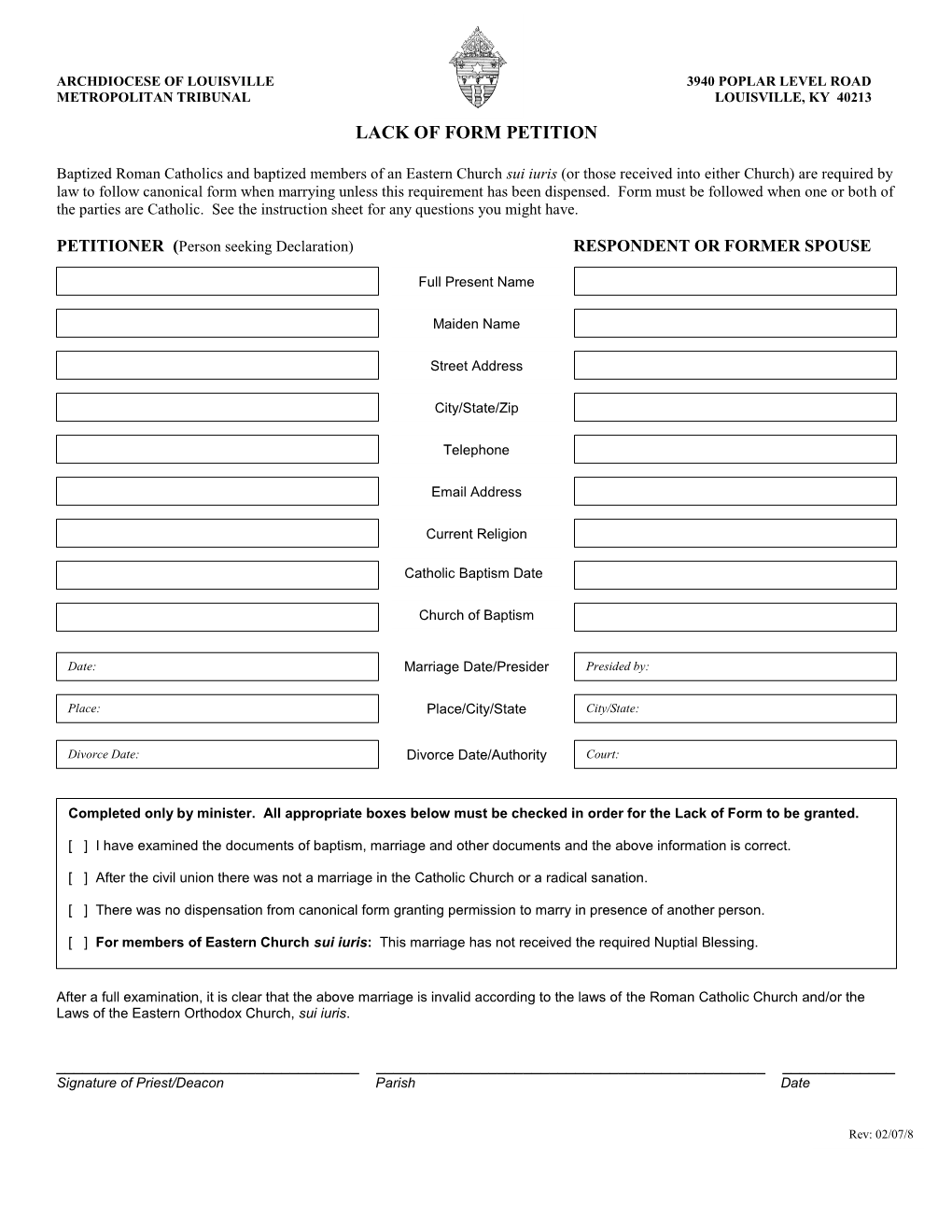 Lack of Form Petition