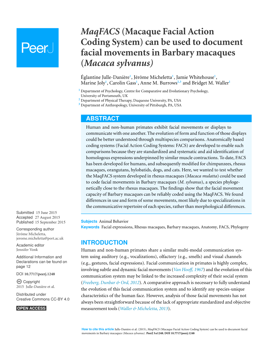 Can Be Used to Document Facial Movements in Barbary Macaques (Macaca Sylvanus)