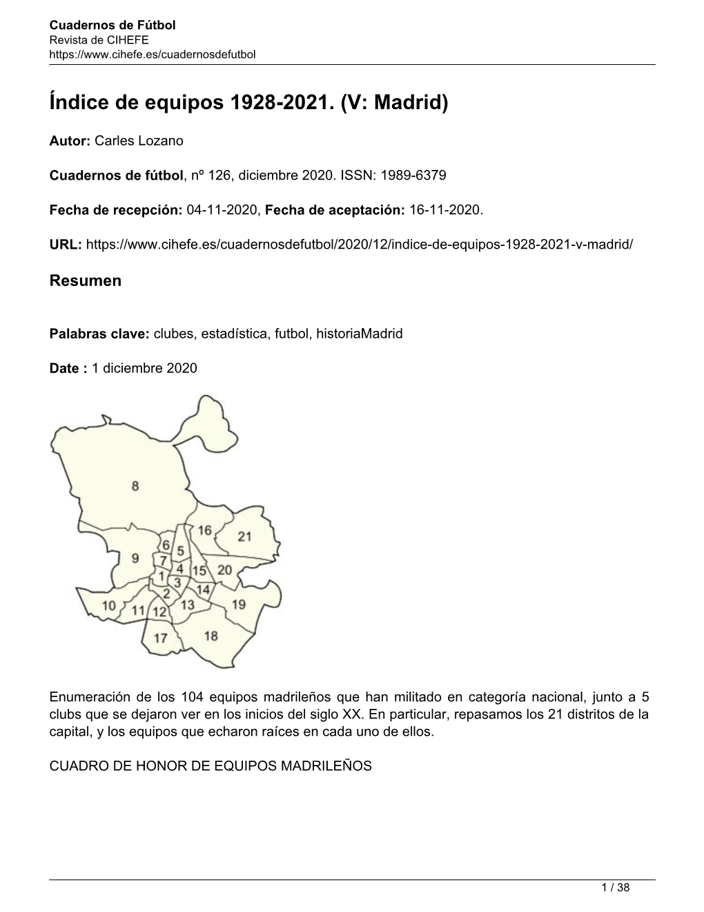 Índice De Equipos 1928-2021. (V: Madrid)