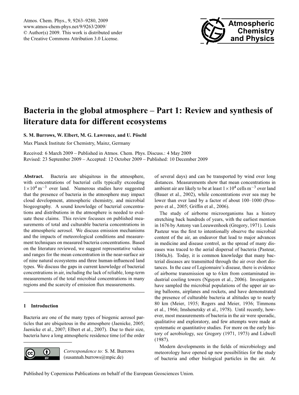 Bacteria in the Global Atmosphere – Part 1: Review and Synthesis of Literature Data for Different Ecosystems