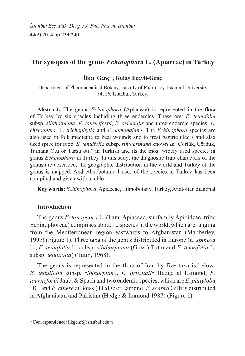 The Synopsis of the Genus Echinophora L. (Apiaceae) in Turkey