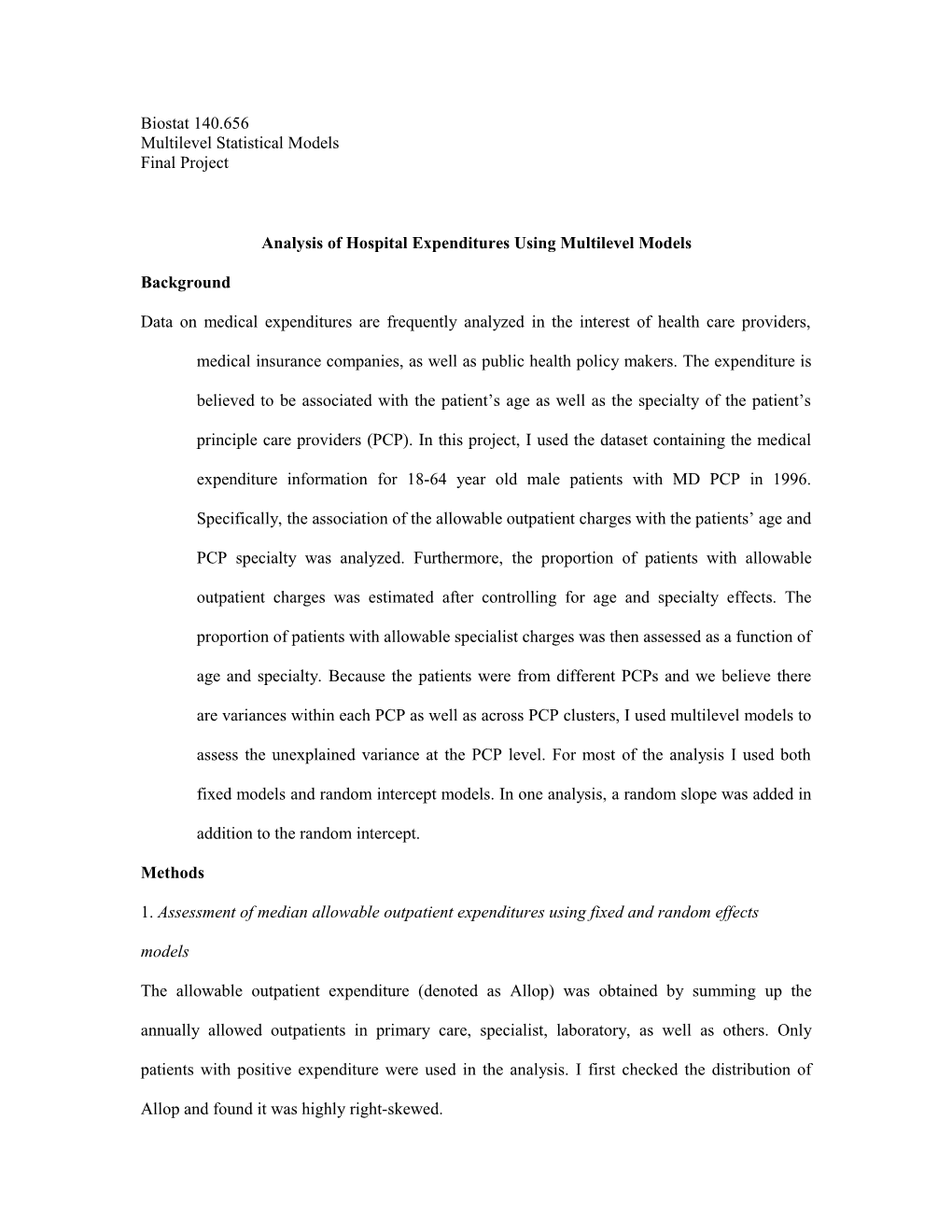 Analysis of Hospital Expenditures Using Multilevel Models