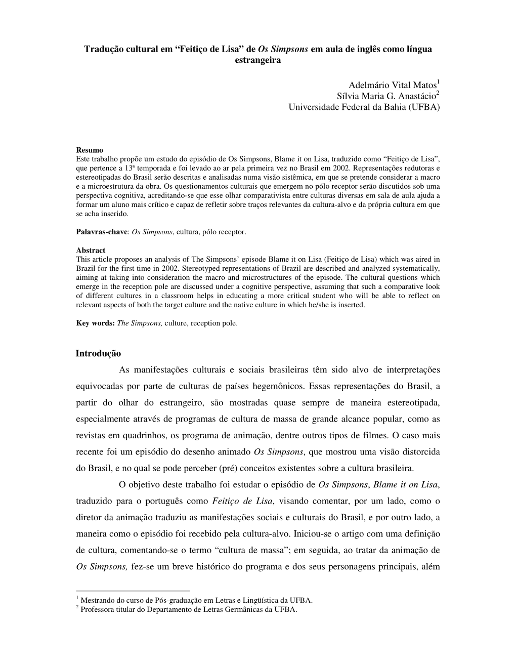 Tradução Cultural Em “Feitiço De Lisa” De Os Simpsons Em Aula De Inglês Como Língua Estrangeira