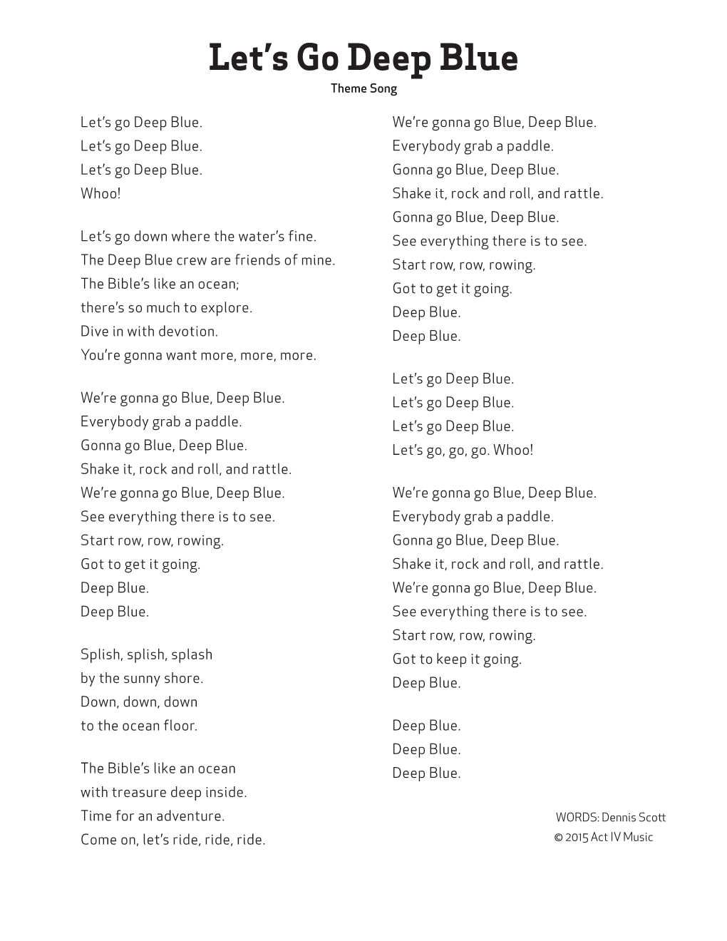 Deep Blue Year One Lyrics.Indd