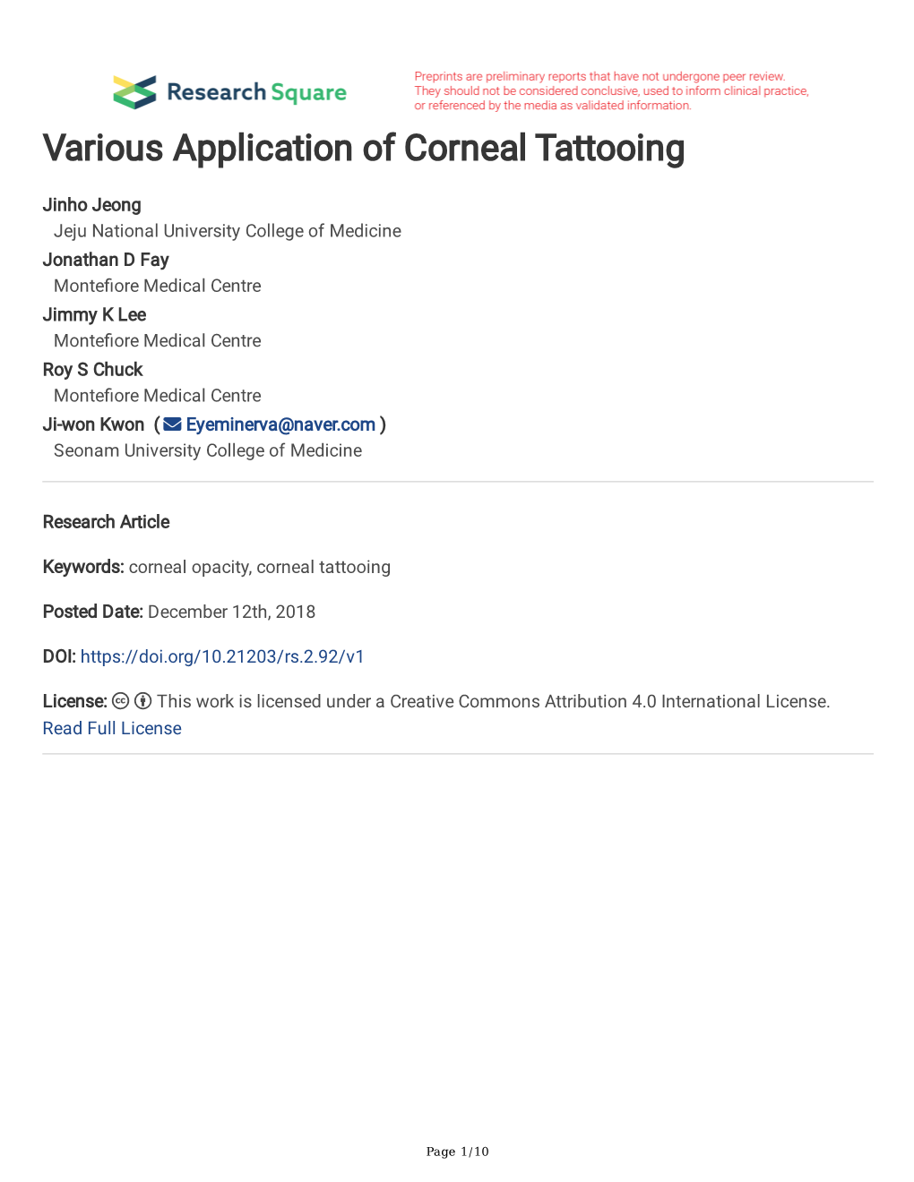 Various Application of Corneal Tattooing